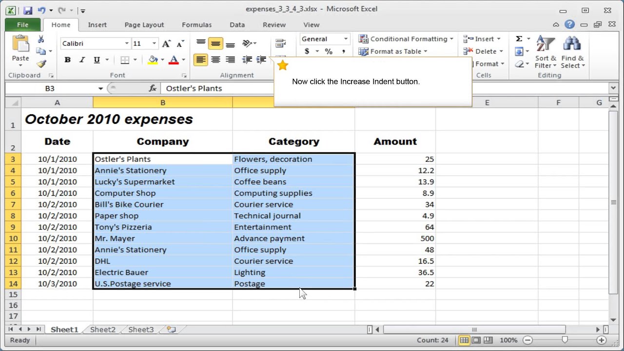 indent from the right in excel for mac